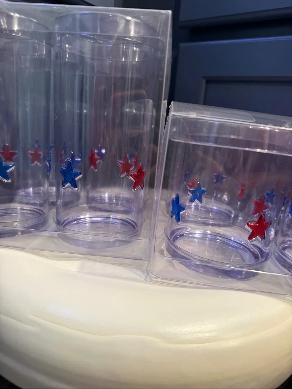 Clear Party Tumblers with Red & Blue Star Accents -